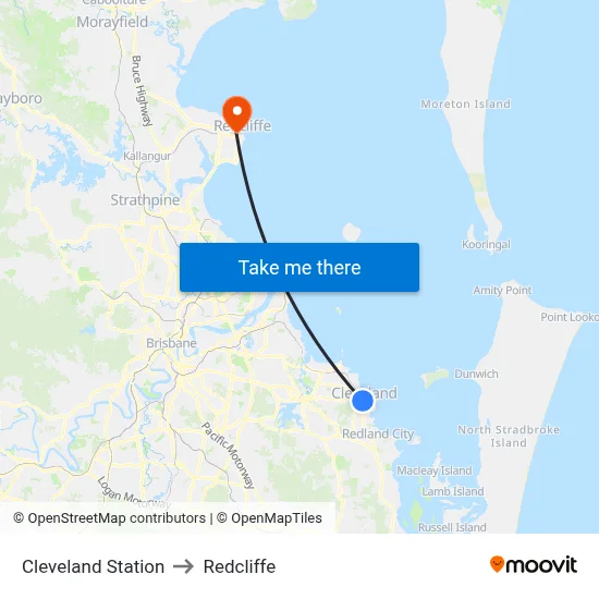 Cleveland Station to Redcliffe map