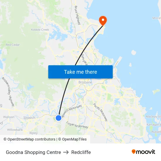Goodna Shopping Centre to Redcliffe map