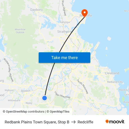 Redbank Plains Town Square, Stop B to Redcliffe map