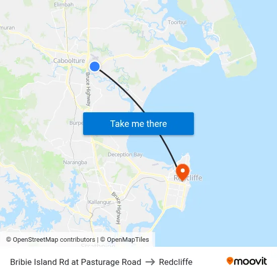 Bribie Island Rd at Pasturage Road to Redcliffe map