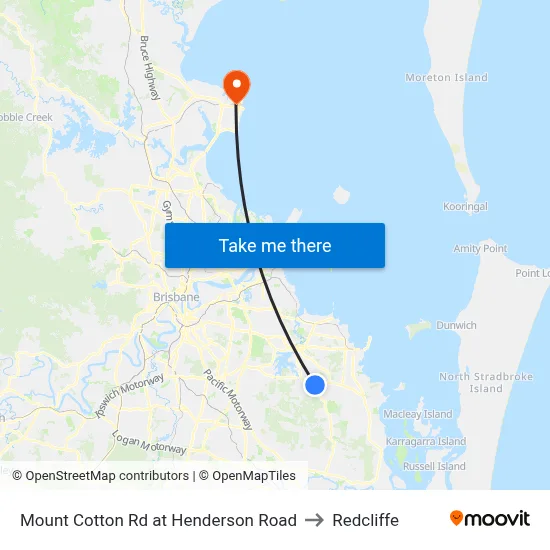 Mount Cotton Rd at Henderson Road to Redcliffe map
