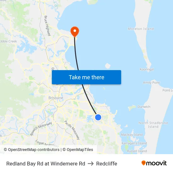 Redland Bay Rd at Windemere Rd to Redcliffe map