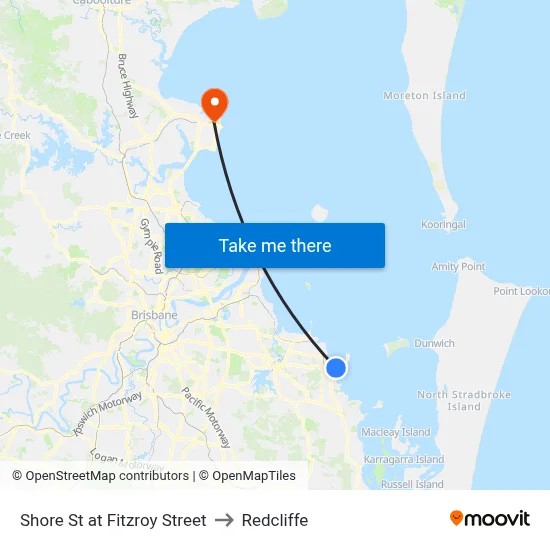Shore St at Fitzroy Street to Redcliffe map