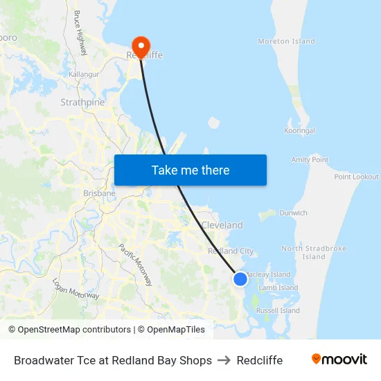Broadwater Tce at Redland Bay Shops to Redcliffe map