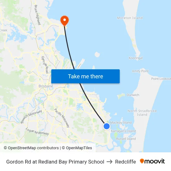 Gordon Rd at Redland Bay Primary School to Redcliffe map