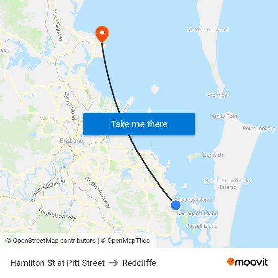 Hamilton St at Pitt Street to Redcliffe map