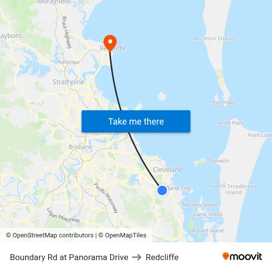Boundary Rd at Panorama Drive to Redcliffe map