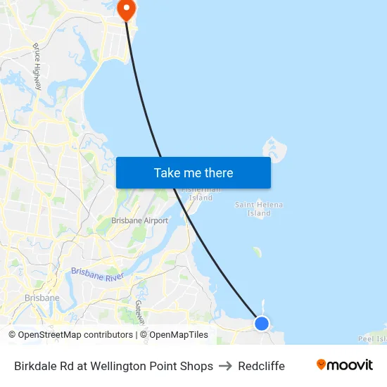 Birkdale Rd at Wellington Point Shops to Redcliffe map