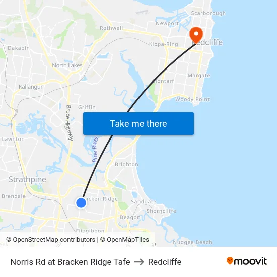 Norris Rd at Bracken Ridge Tafe to Redcliffe map