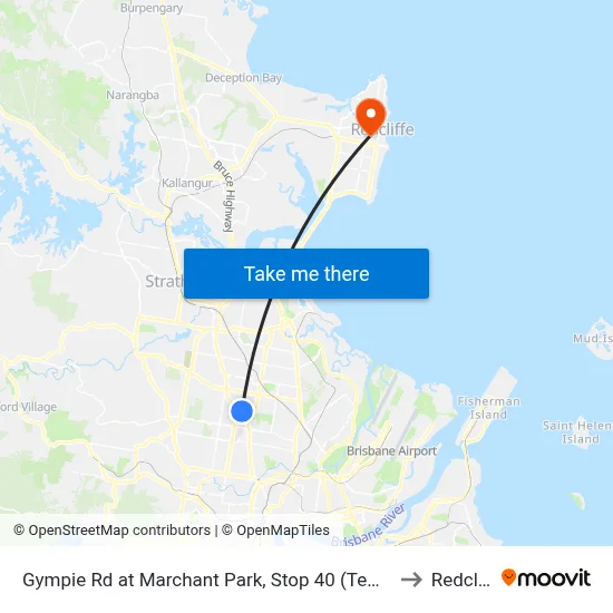 Gympie Rd at Marchant Park, Stop 40 (Temp Closure) to Redcliffe map