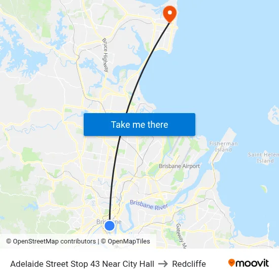 Adelaide Street Stop 43 Near City Hall to Redcliffe map