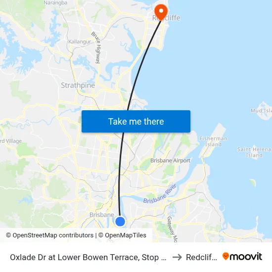 Oxlade Dr at Lower Bowen Terrace, Stop 19 to Redcliffe map