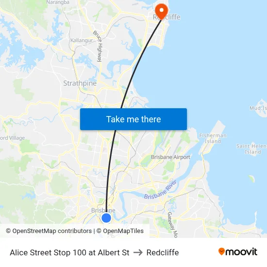 Alice Street Stop 100 at Albert St to Redcliffe map