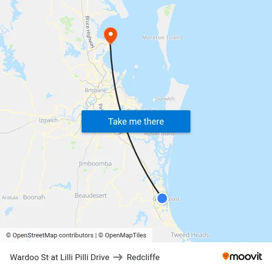 Wardoo St at Lilli Pilli Drive to Redcliffe map