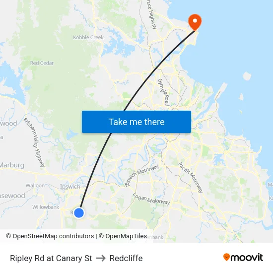 Ripley Rd at Canary St to Redcliffe map