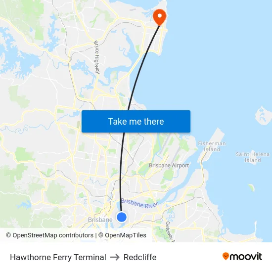 Hawthorne Ferry Terminal to Redcliffe map