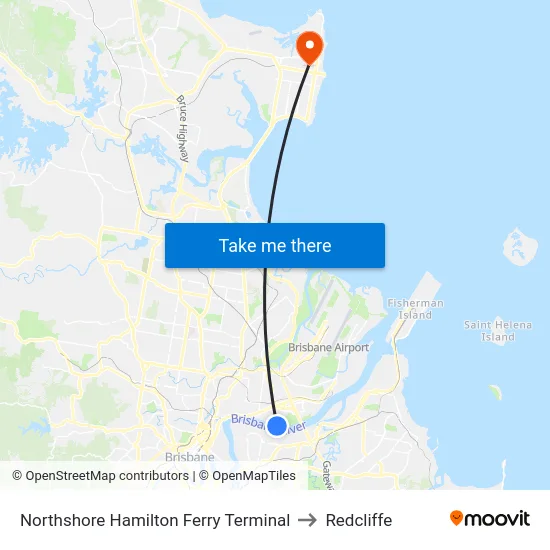 Northshore Hamilton Ferry Terminal to Redcliffe map