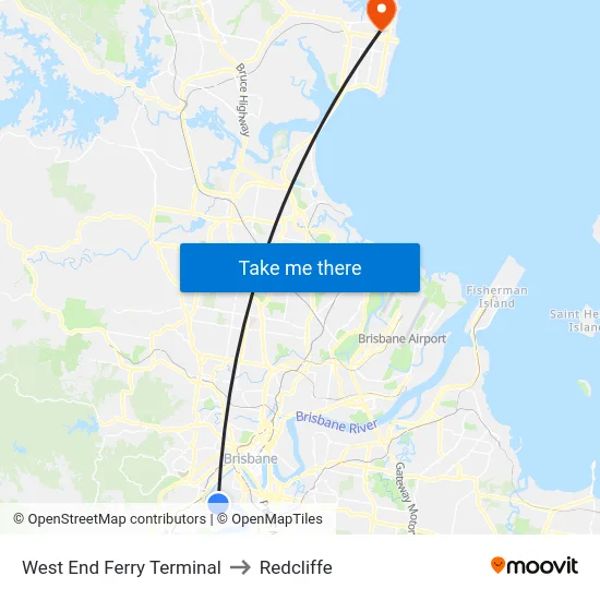 West End Ferry Terminal to Redcliffe map