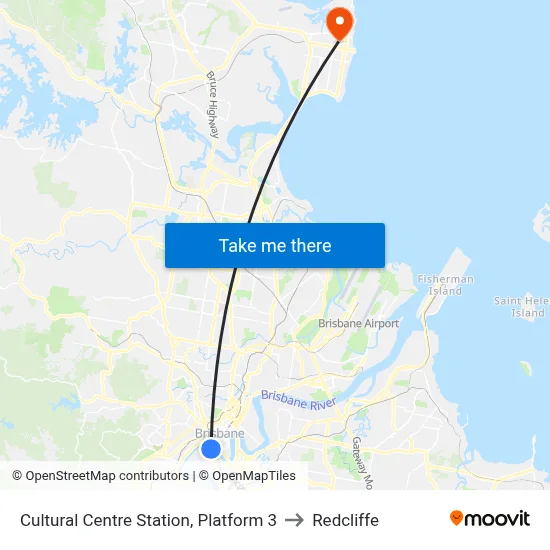 Cultural Centre Station, Platform 3 to Redcliffe map