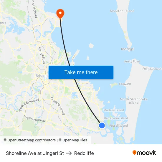 Shoreline Ave at Jingeri St to Redcliffe map