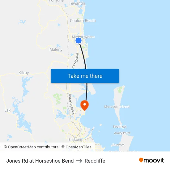 Jones Rd at Horseshoe Bend to Redcliffe map