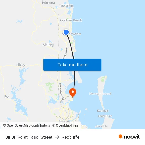 Bli Bli Rd at Tasol Street to Redcliffe map
