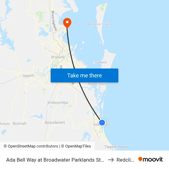 Ada Bell Way at Broadwater Parklands Station to Redcliffe map