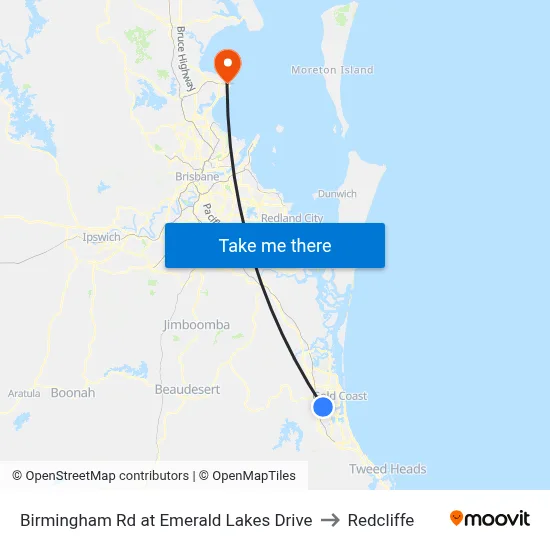 Birmingham Rd at Emerald Lakes Drive to Redcliffe map