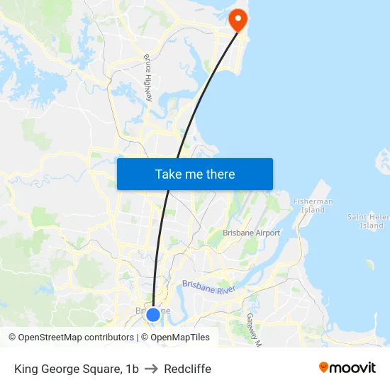 King George Square, 1b to Redcliffe map
