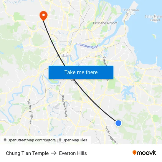 Chung Tian Temple to Everton Hills map