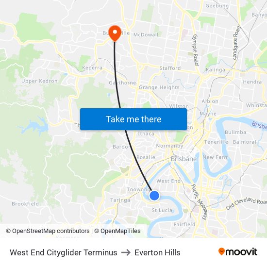 West End Cityglider Terminus to Everton Hills map