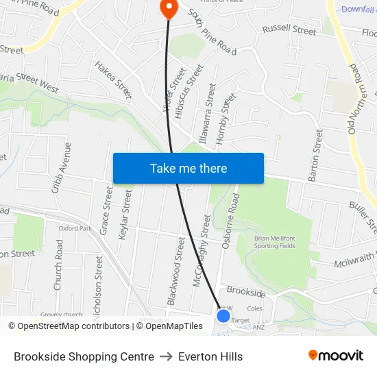 Brookside Shopping Centre to Everton Hills map