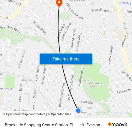 Brookside Shopping Centre Station, Platform B to Everton Hills map