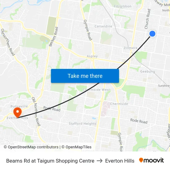 Beams Rd at Taigum Shopping Centre to Everton Hills map