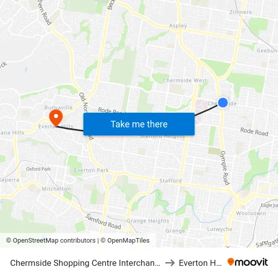 Chermside Shopping Centre Interchange H to Everton Hills map