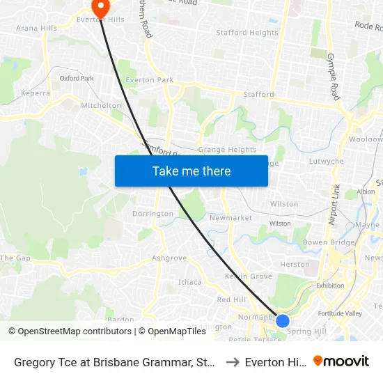 Gregory Tce at Brisbane Grammar, Stop 4 to Everton Hills map