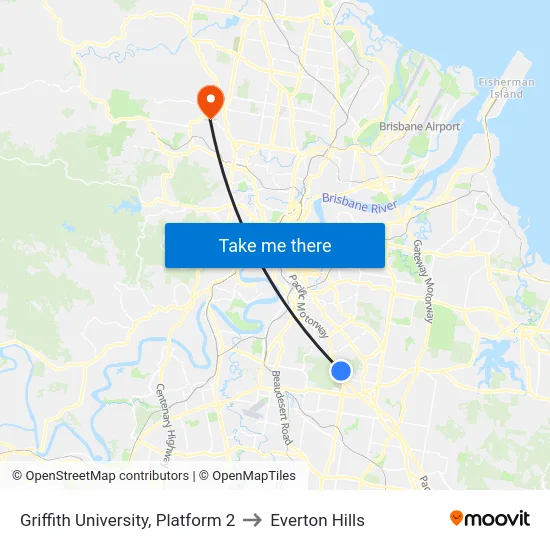 Griffith University, Platform 2 to Everton Hills map