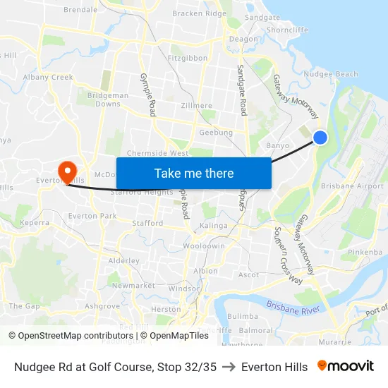 Nudgee Rd at Golf Course, Stop 32/35 to Everton Hills map