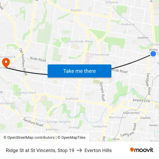Ridge St at St Vincents, Stop 19 to Everton Hills map