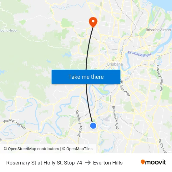Rosemary St at Holly St, Stop 74 to Everton Hills map