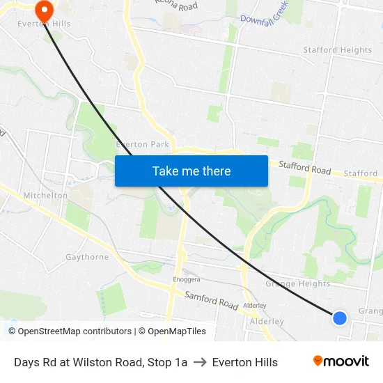 Days Rd at Wilston Road, Stop 1a to Everton Hills map