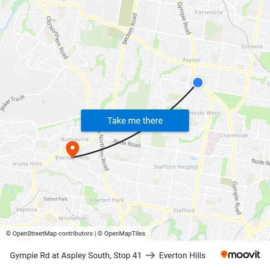 Gympie Rd at Aspley South, Stop 41 to Everton Hills map