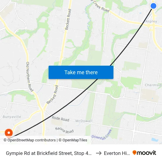 Gympie Rd at Brickfield Street, Stop 45/44 to Everton Hills map