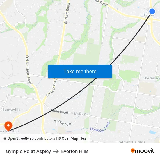 Gympie Rd at Aspley to Everton Hills map
