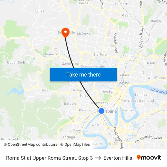 Roma St at Upper Roma Street, Stop 3 to Everton Hills map