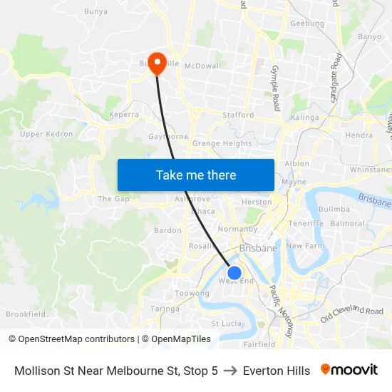 Mollison St Near Melbourne St, Stop 5 to Everton Hills map
