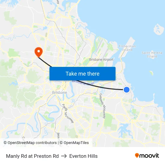 Manly Rd at Preston Rd to Everton Hills map