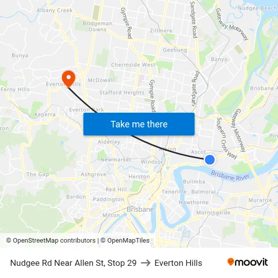 Nudgee Rd Near Allen St, Stop 29 to Everton Hills map