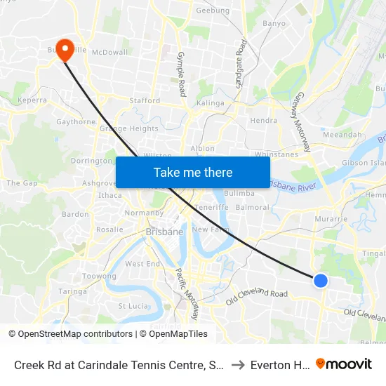 Creek Rd at Carindale Tennis Centre, Stop 46 to Everton Hills map