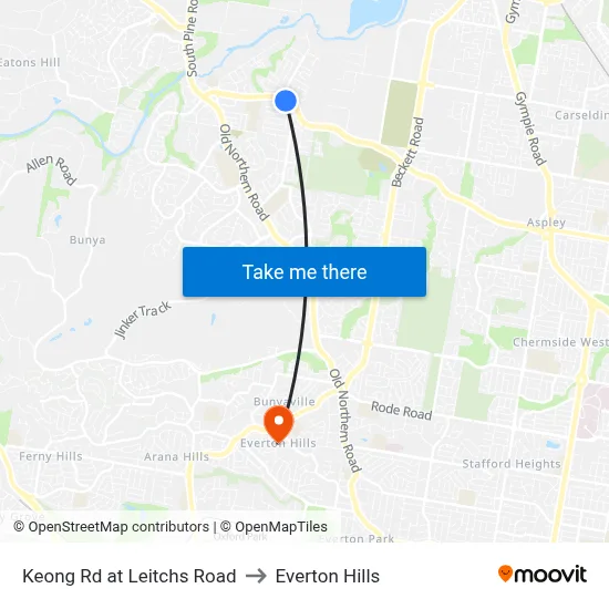 Keong Rd at Leitchs Road to Everton Hills map